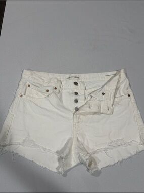 Denim Forum White Distressed Button-Front Ex Boyfriend Jean Shorts
